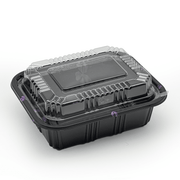 [600ct] 5 1/2" x 4 1/3" PS Plastic Rectangular Food Containers & Lids | Black - Biocean by Danube BlueBiocean