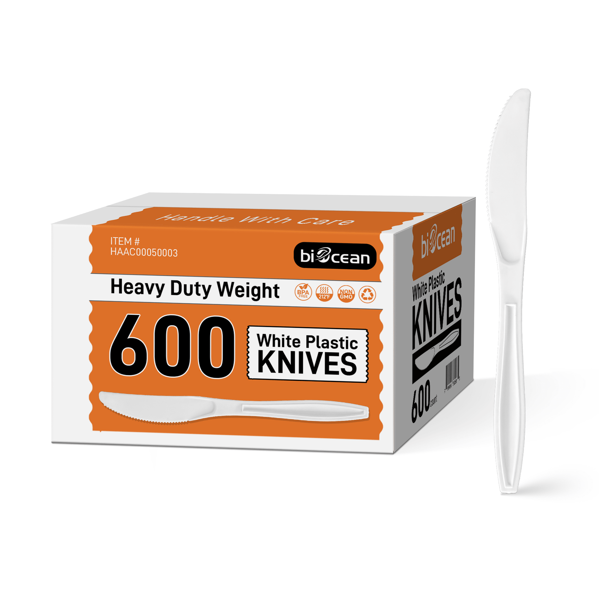 [600ct] PS Plastic Heavy Weight Knives | White - Biocean by Danube BlueBiocean