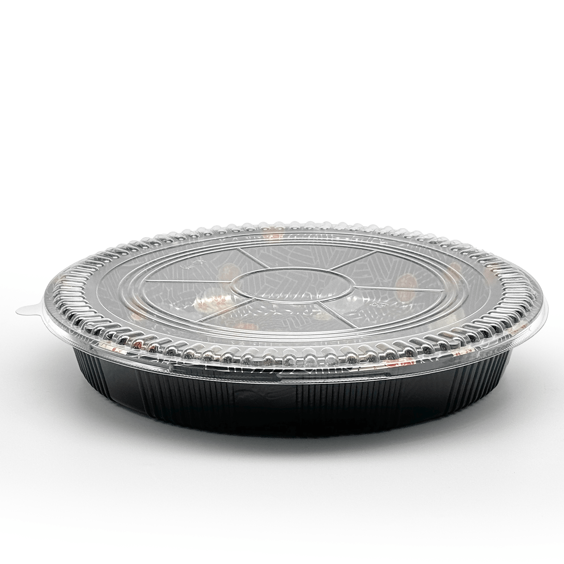 [60ct] 13" PET Sushi Tray with Lid | Round | Black - Biocean by Danube BlueBiocean
