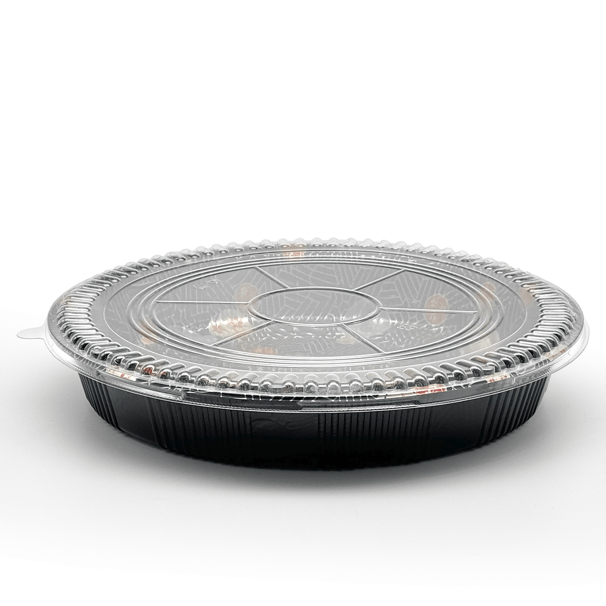 [60ct] 13.7" PET Sushi Tray with Lid | Round | Black