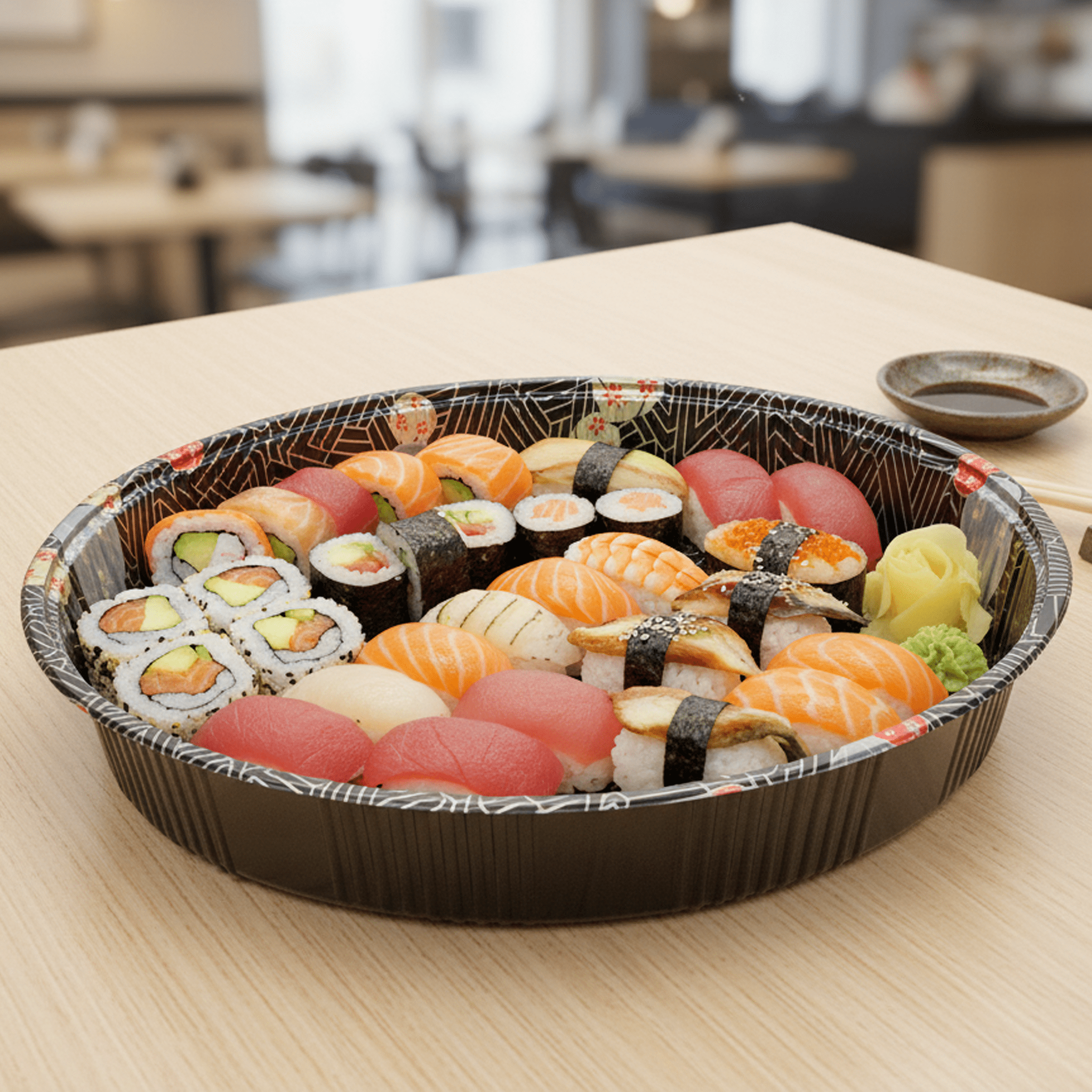 [60ct] 13.7" PET Sushi Tray with Lid | Round | Black - Biocean by Danube BlueBiocean