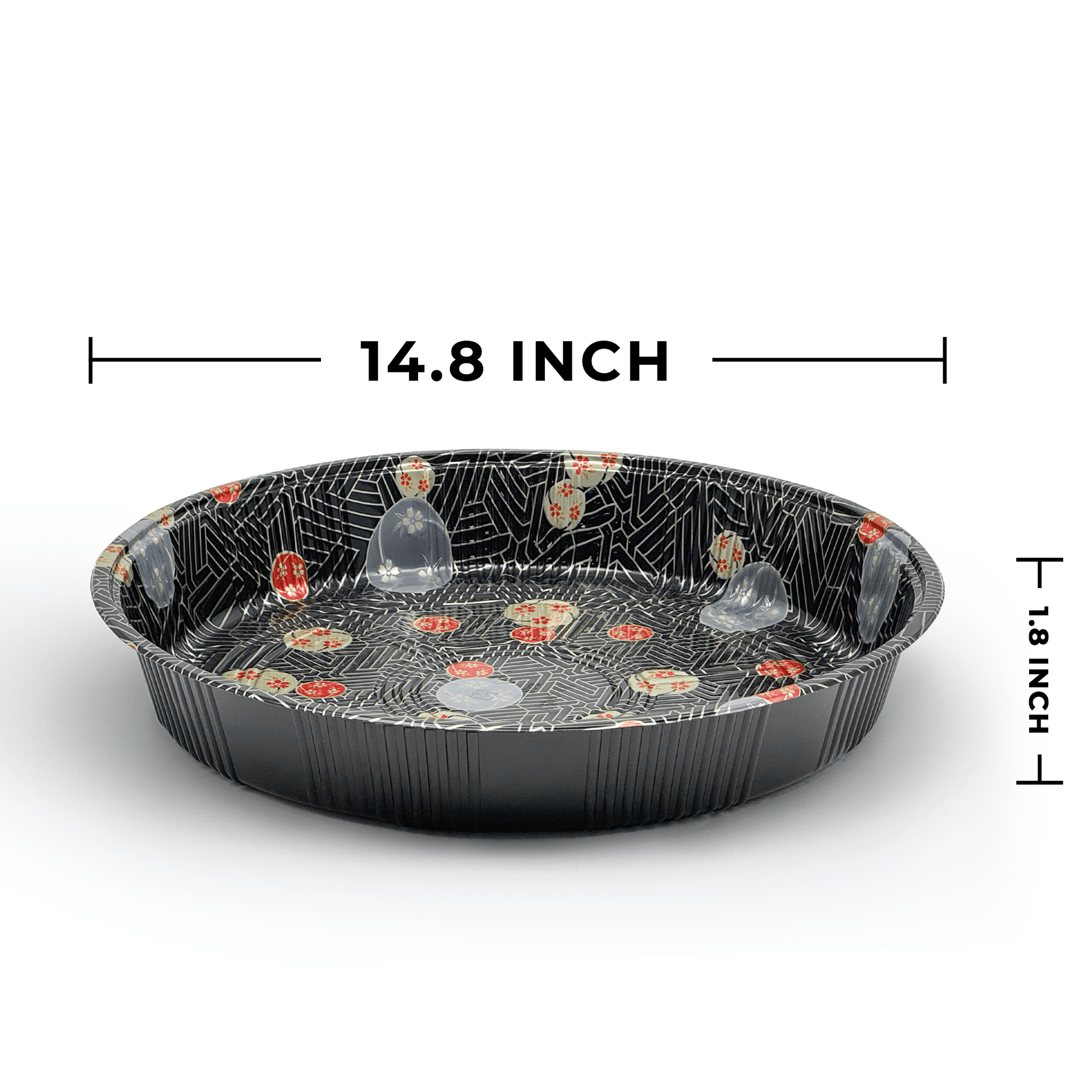 [60ct] 14.8" PET Sushi Tray with Lid | Round | Black - Biocean by Danube BlueBiocean