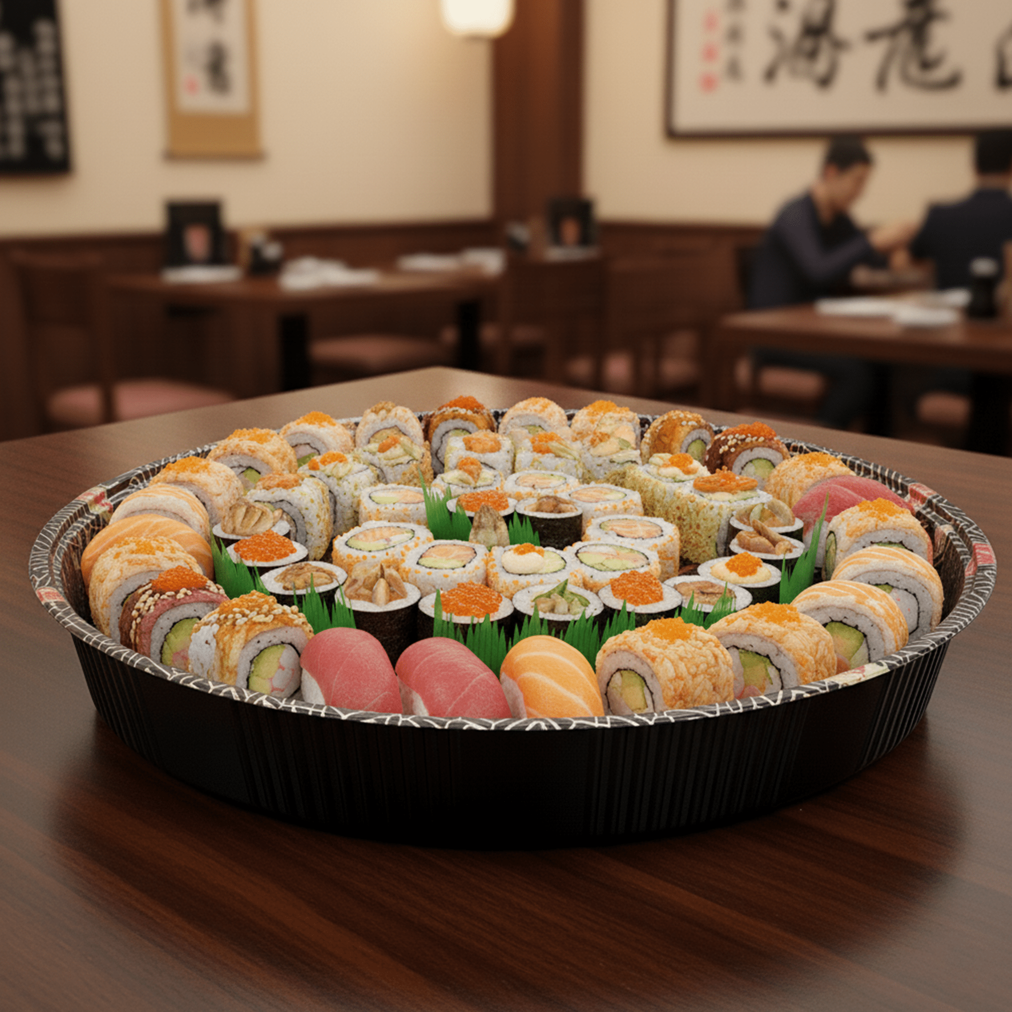 [60ct] 14.8" PET Sushi Tray with Lid | Round | Black - Biocean by Danube BlueBiocean