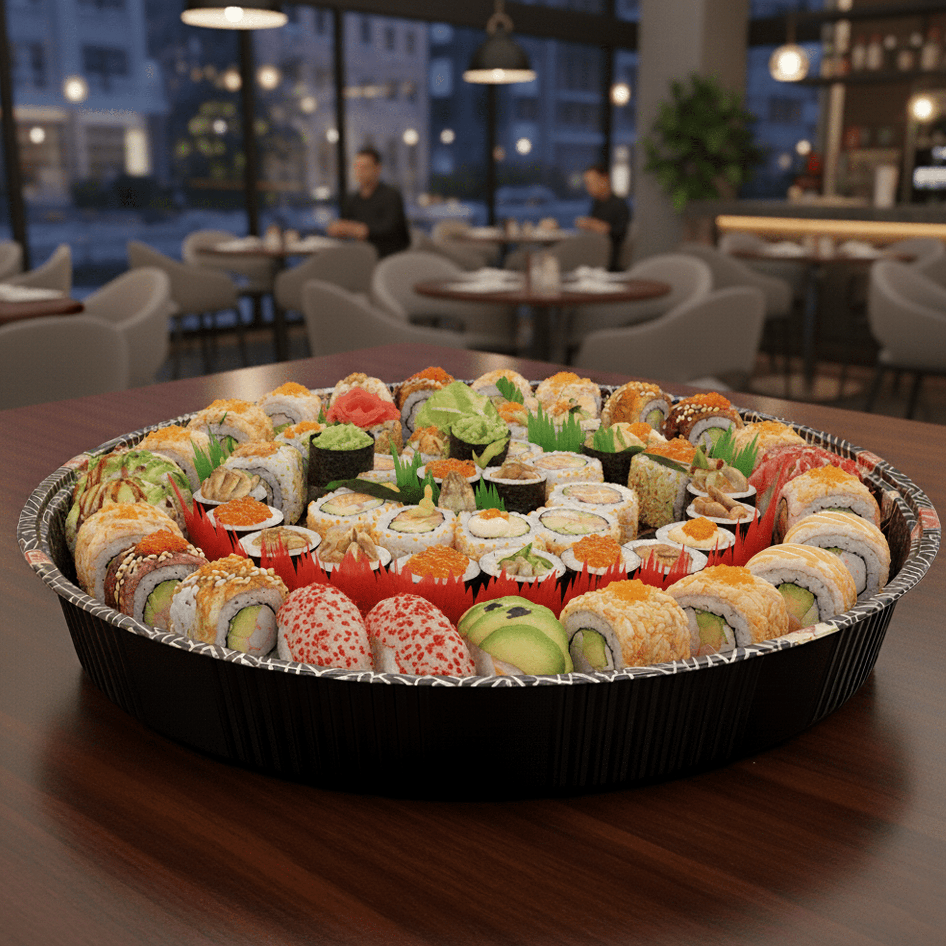 [60ct] 14.8" PET Sushi Tray with Lid | Round | Black - Biocean by Danube BlueBiocean