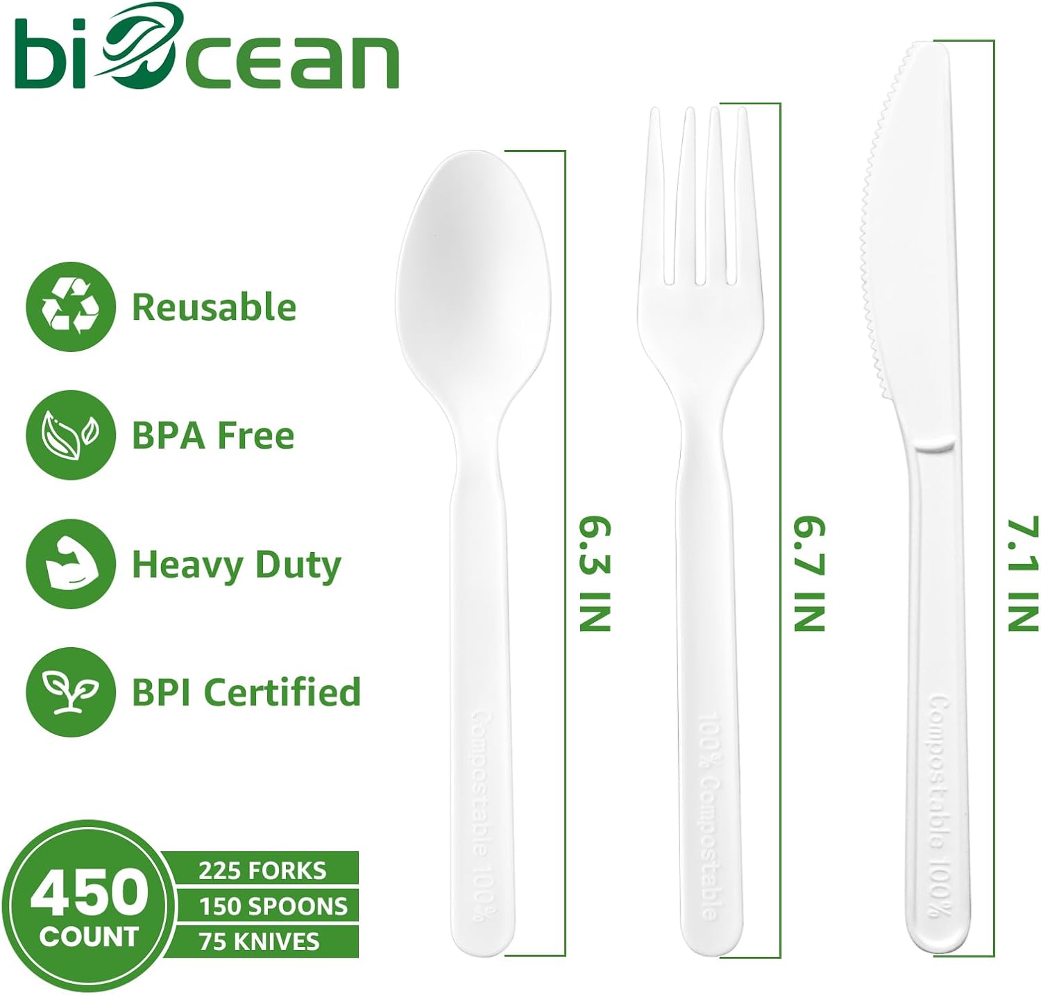 Heavy Weigh White PLA Mixed Pack with Knives, Forks & Spoons- 4,050/Case
