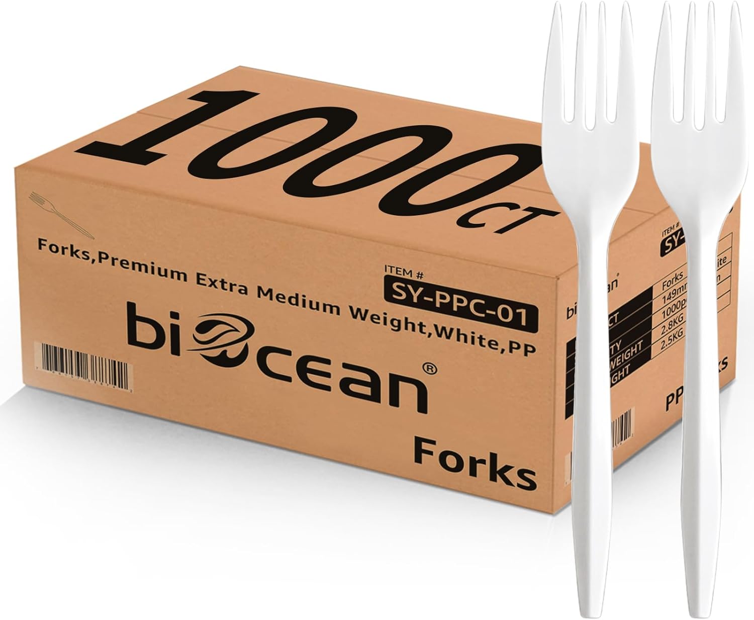 Medium Weight White PP Plastic Forks - 1,000/Case