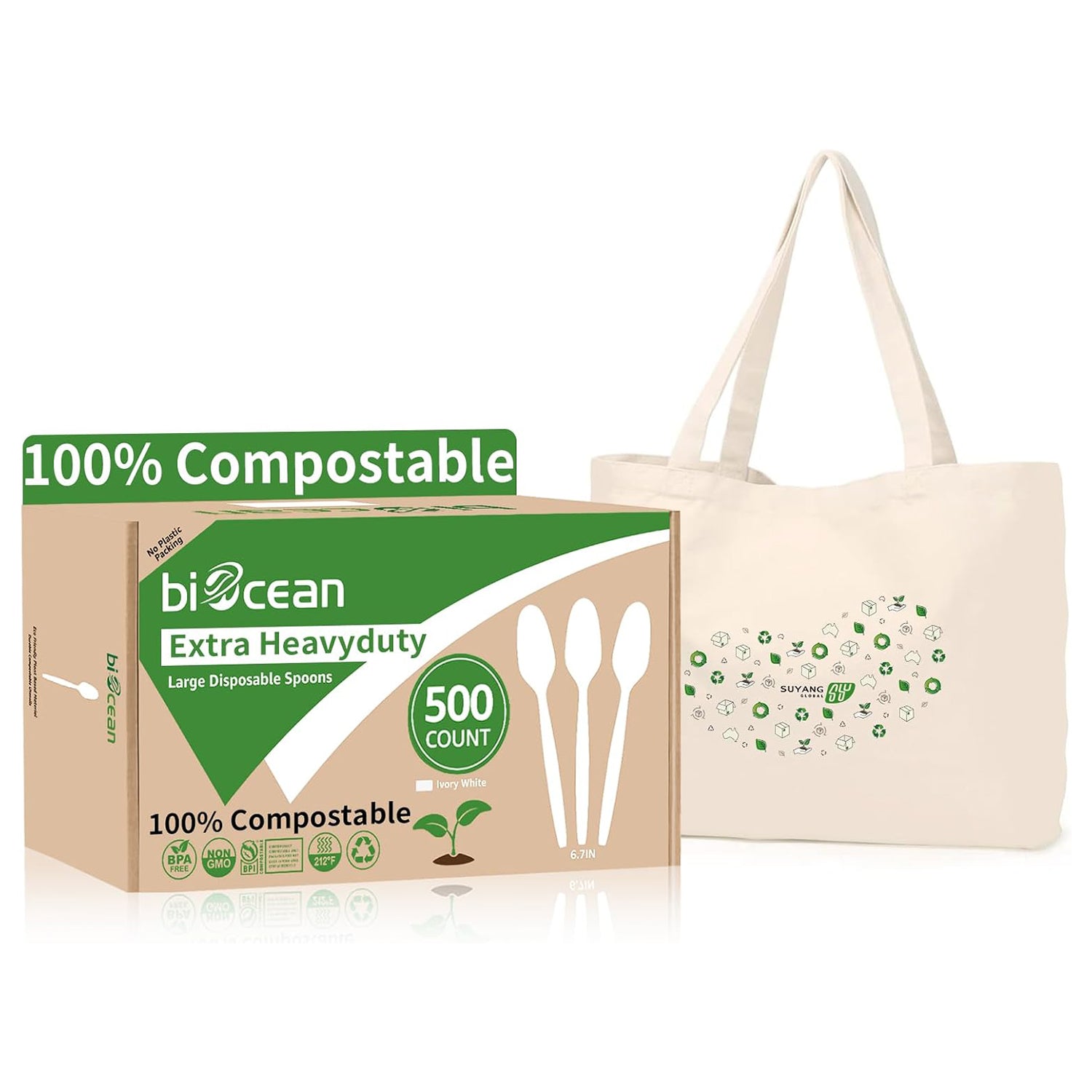 Heavy Weight White PLA Tea Spoons with a Free Eco Bag - 3,000/Case