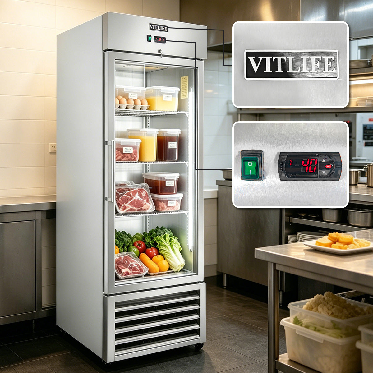 Vitlife Commercial VRB27FG 27" 1-Solid Door Reach-In Freezer, Bottom Mounted, 21 cu. ft., Stainless Steel