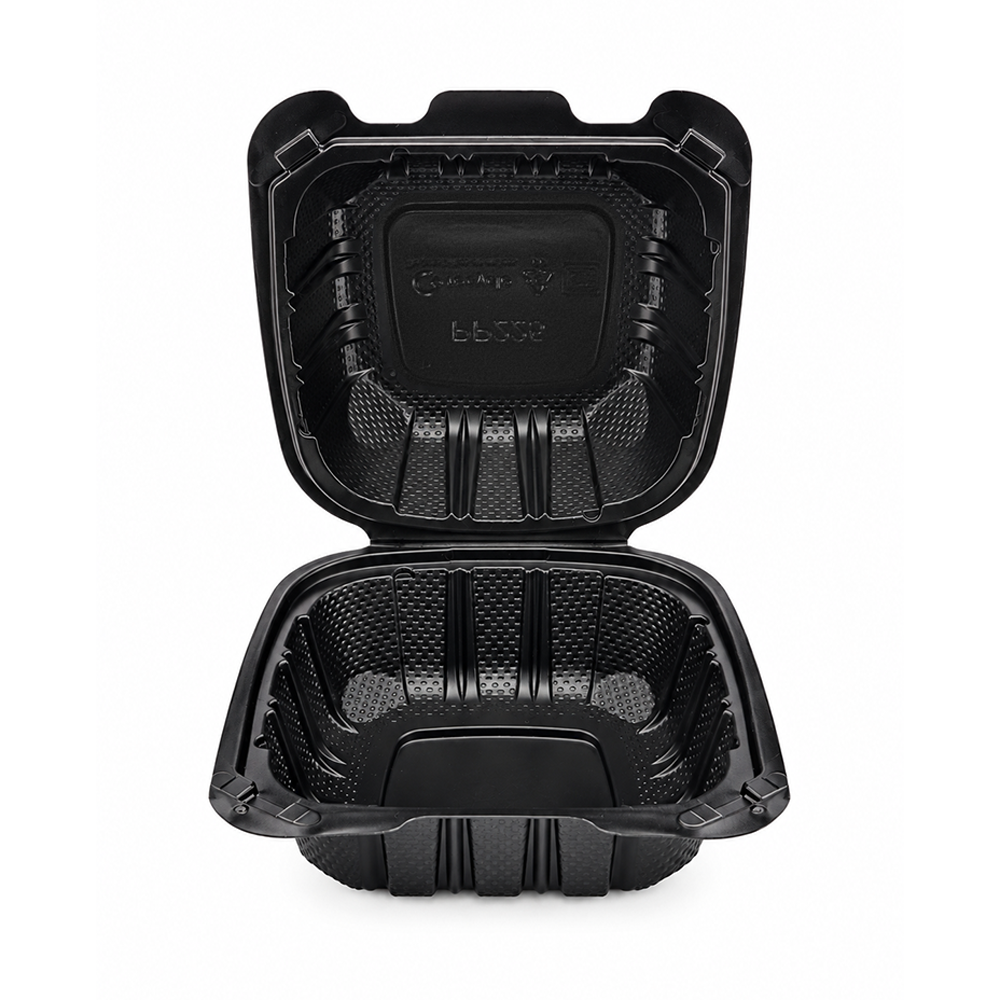 [250ct] 6"x 6" Microwaveable Mineral Filled PP Hinged Containers | Black