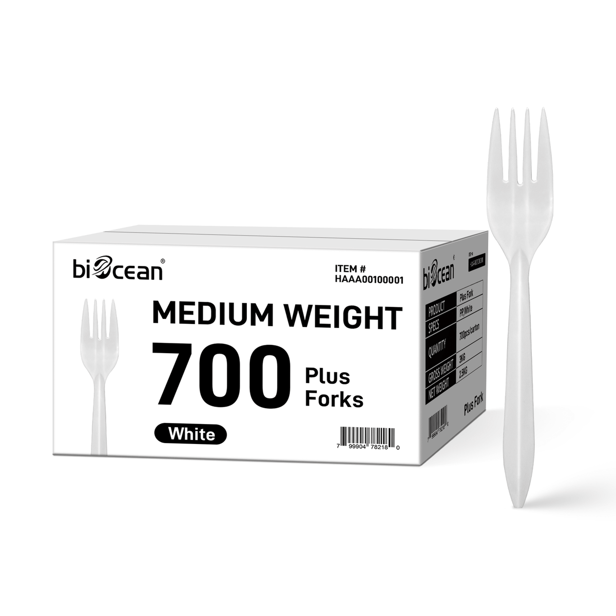 [700ct] PP Plastic Medium Weight Plus Forks | White - Biocean by Danube BlueBiocean