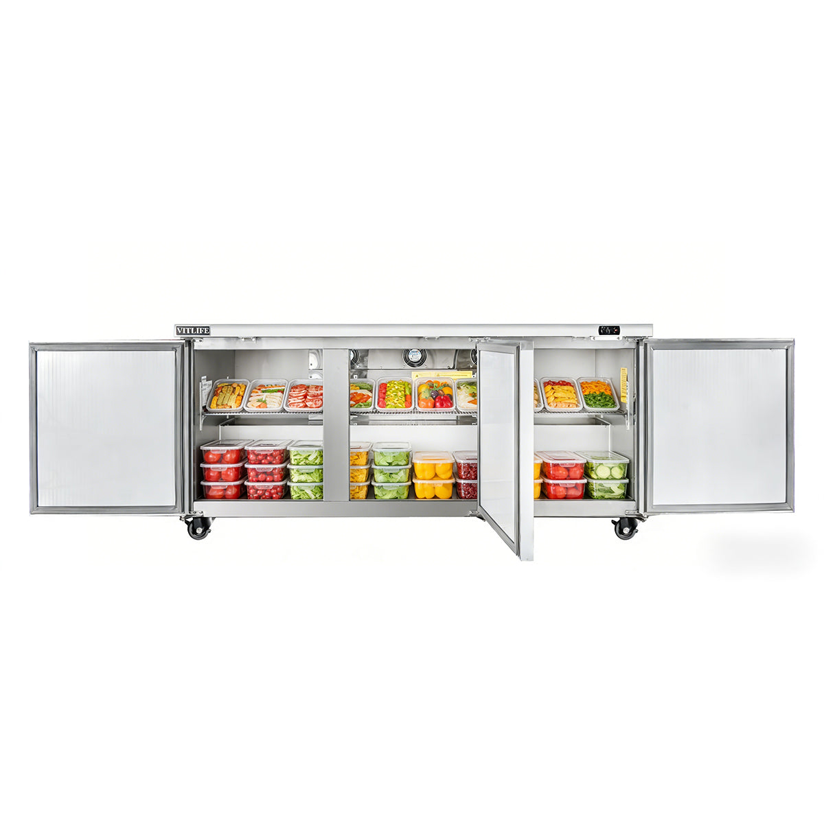 Vitlife Commercial VUC72R 72" 3-Solid Door Reach-In Undercounter Refrigerator, 16.6 cu. ft.
