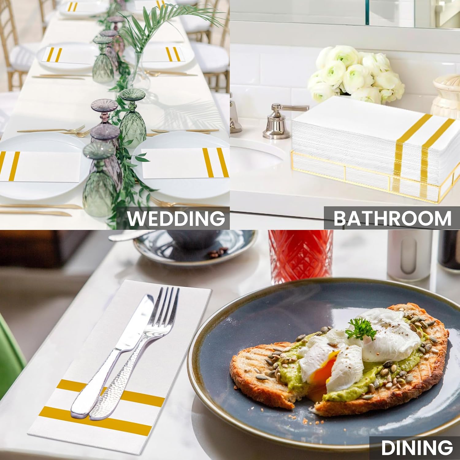 12"x16.8" Gold Striped Airlaid Napkins-2,000/Case