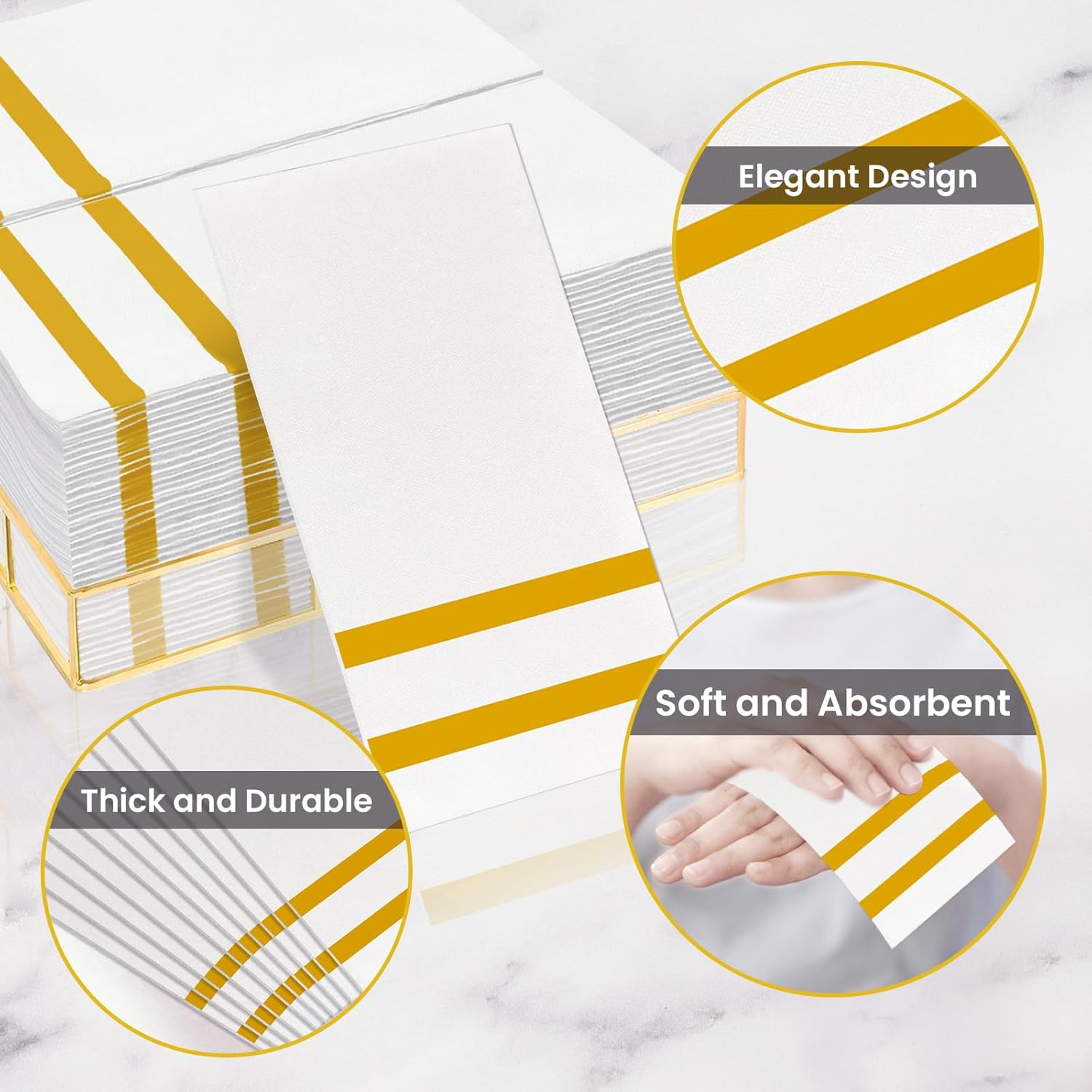 12"x16.8" Gold Striped Airlaid Napkins-2,000/Case