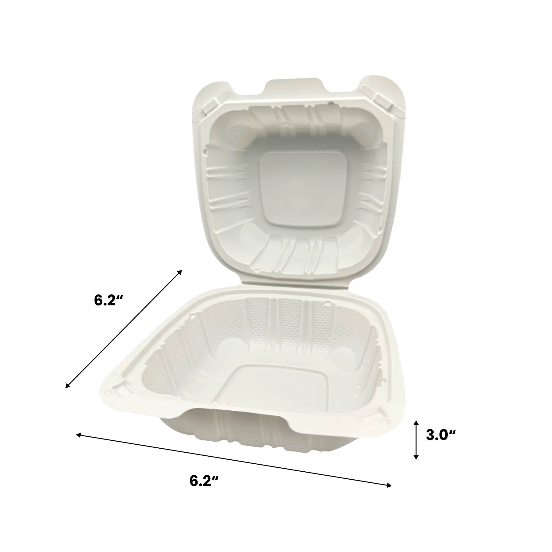 6" x 6" Mineral Filled White PP Hinged Container - 250/Case