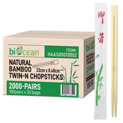 [2,000ct] 8.8" Twin  Paper-Wrapped Bamboo Chopsticks-knots