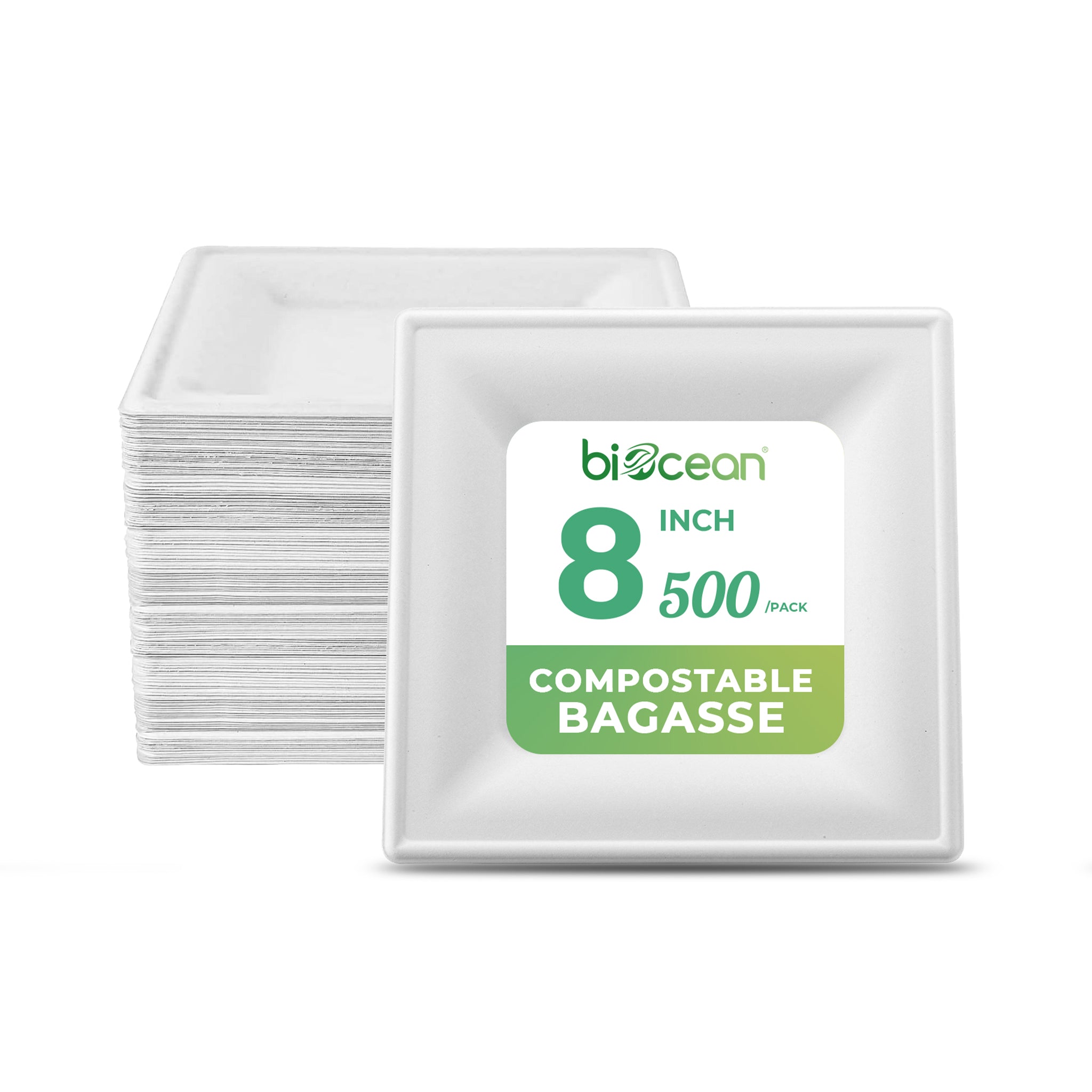 [500ct] 8"x8" Eco-Friendly Bagasse Plates | Square | White