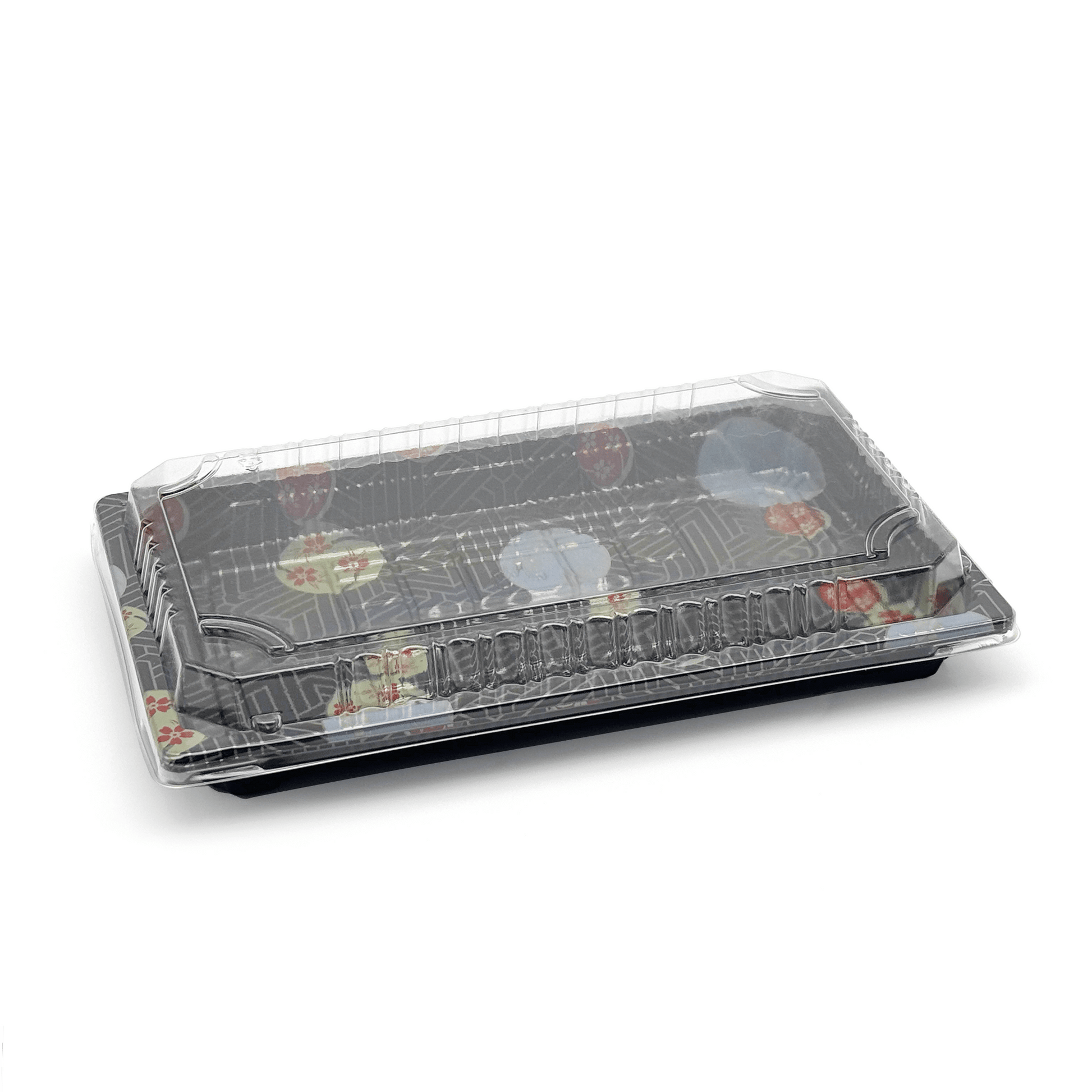 [800ct] PS Plastic 9 1/4" x 5 7/10" Sushi Tray Base with Lid | Black - Biocean by Danube BlueBiocean