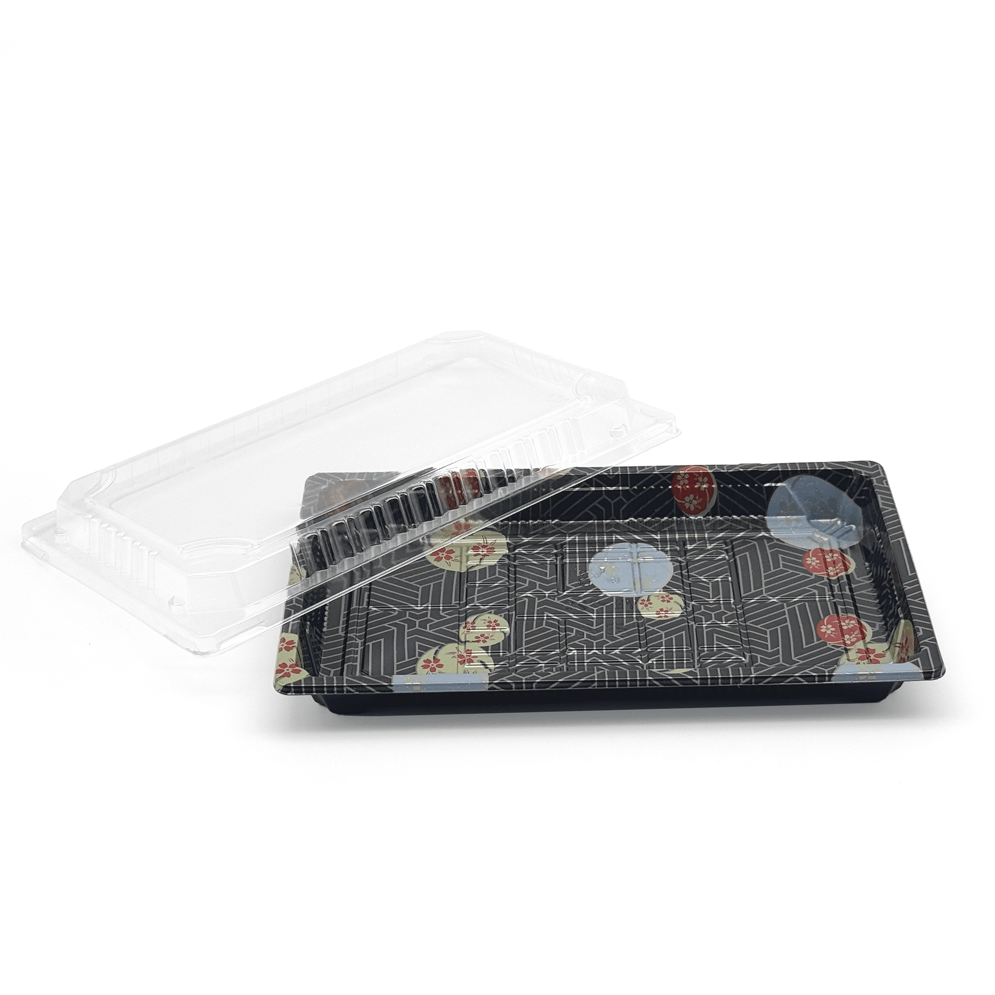 [800ct] PS Plastic 9 1/4" x 5 7/10" Sushi Tray Base with Lid | Black - Biocean by Danube BlueBiocean