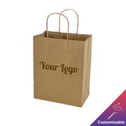[250ct] 8" x 4.5" x 10"  Kraft Paper Customizable Shopping Bags with Handles | Natural