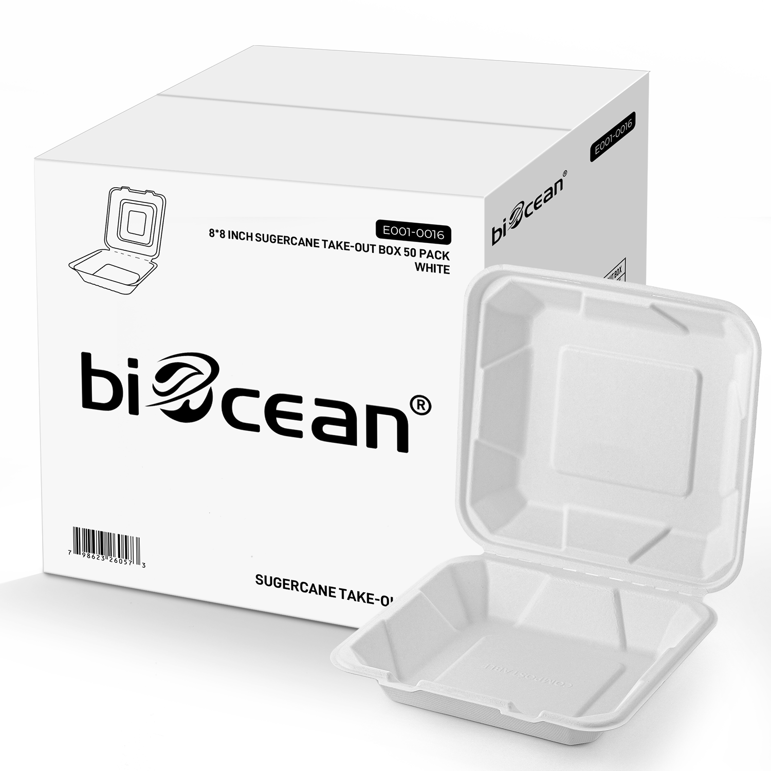 8" x 8" Sugarcane Bagasse Take-0ut Box- 200/Case