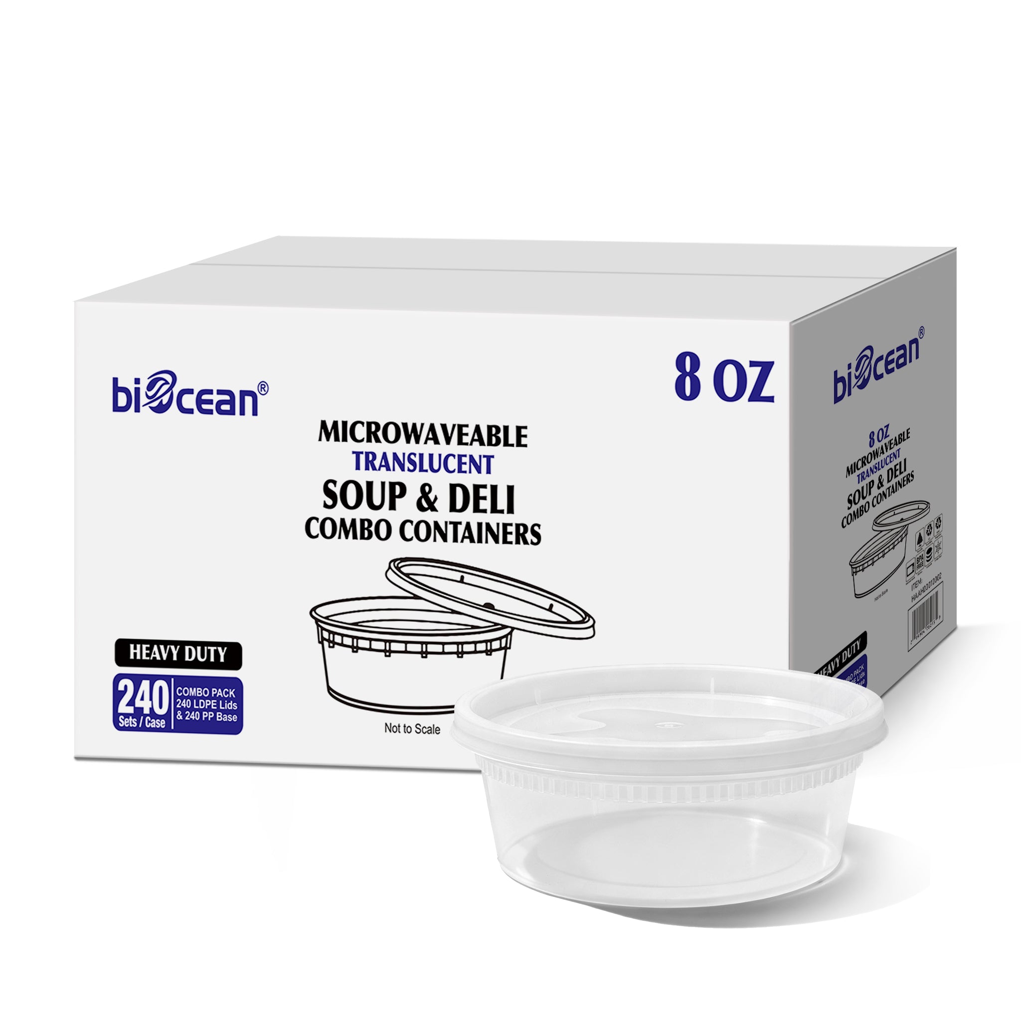 [240ct] 8oz PP Plastic Deli Containers with Lids | Clear