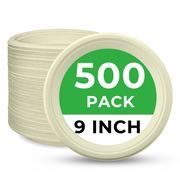 [500ct] 9" Compostable  Bagasse  Plates | Round | Natural