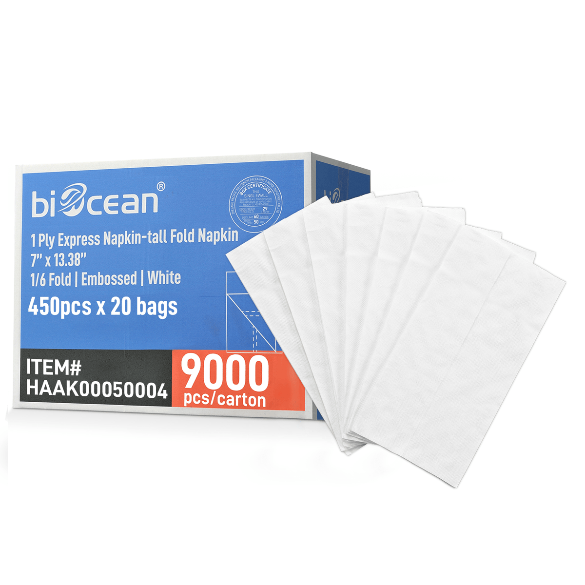 [9,000ct] 7" x 13.4" 1-Ply Napkins | Tall-Fold | 1/6 Fold | White - Biocean by Danube BlueBiocean