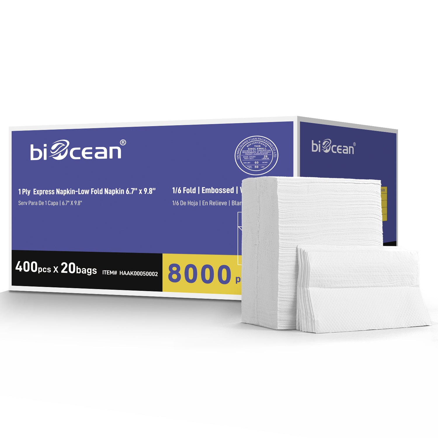 6.7" x 9.8" White 1-Ply  1/6 Fold Express Low-Fold Napkins-8,000/Case