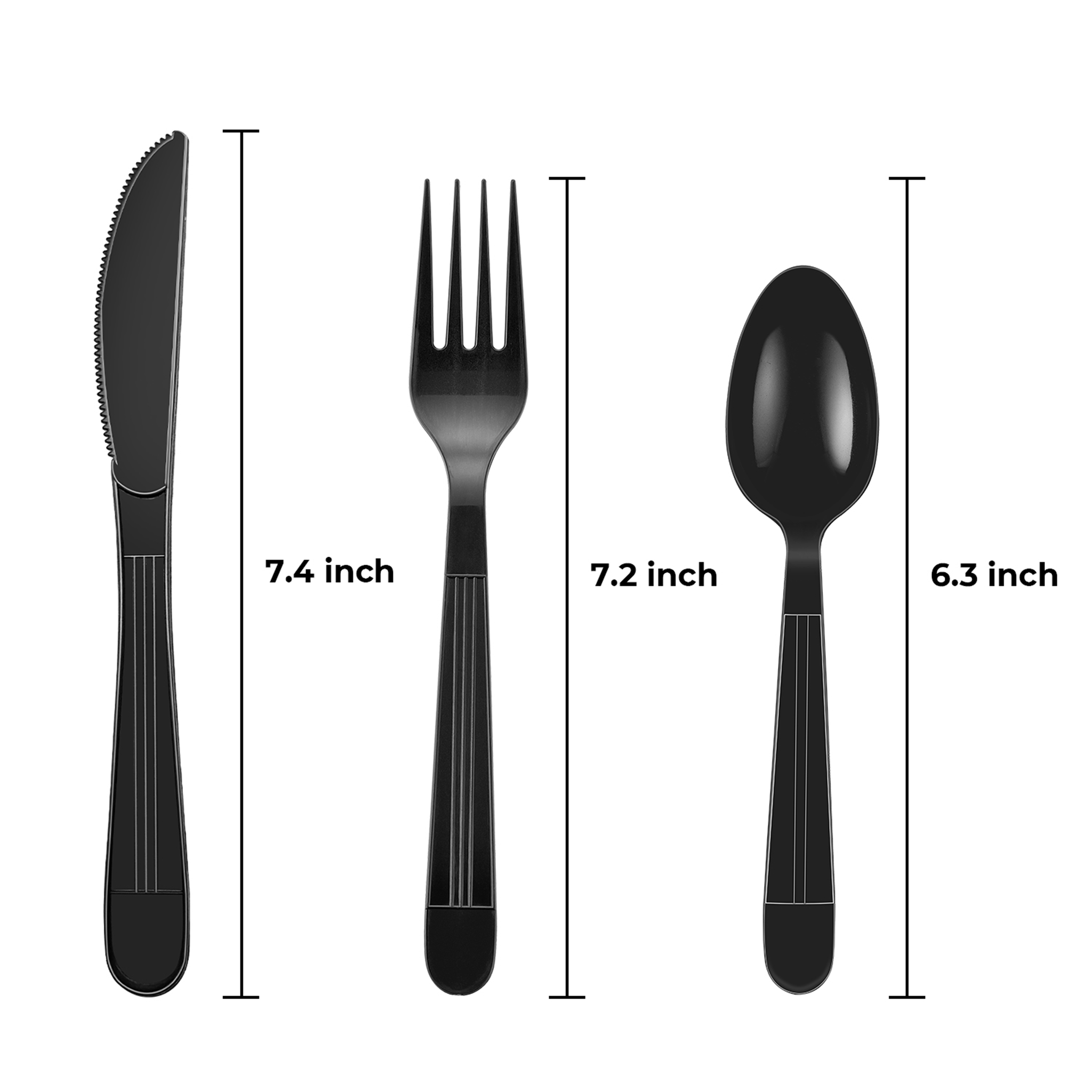 [250ct] PP Plastic Heavy Weight Cutlery Kits(Knife, Fork, Tea Spoon, Napkin) | Black