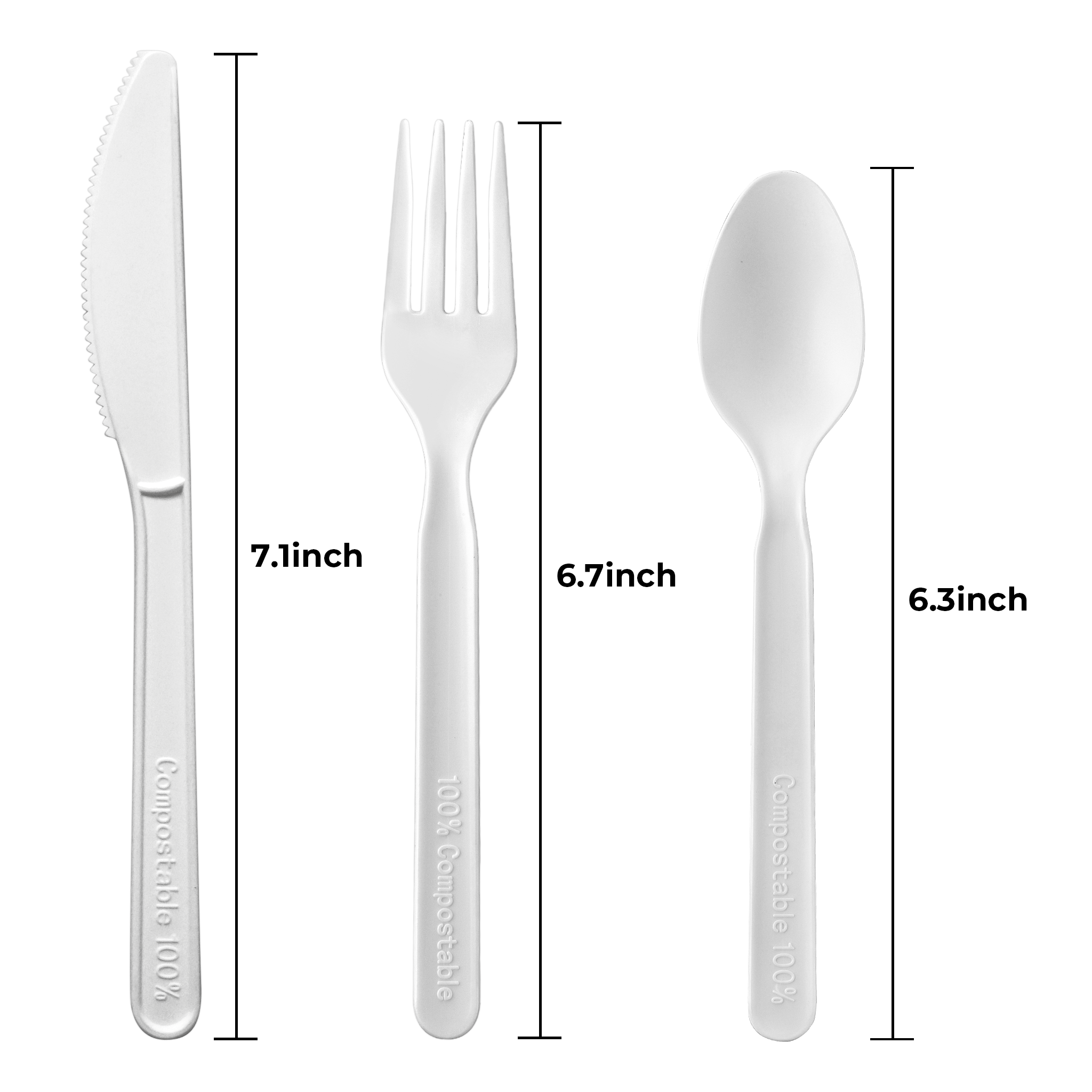 [450ct] PLA Heavy Weight Mixed Cutlery (Fork, Knife, Spoon) | White