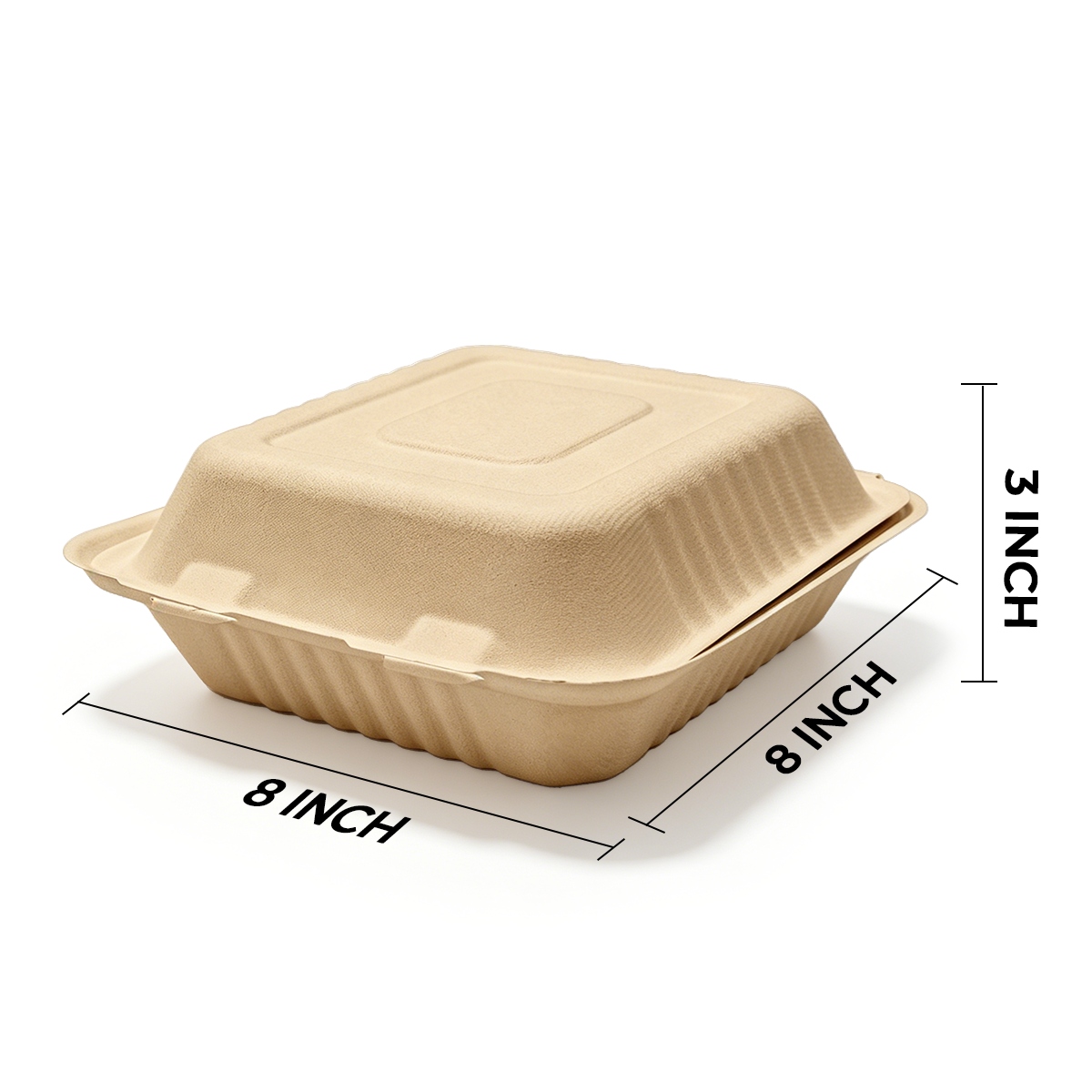 [200ct] 8" x 8"  x 3"Sugarcane Bagasse Take-0ut Box | Natural