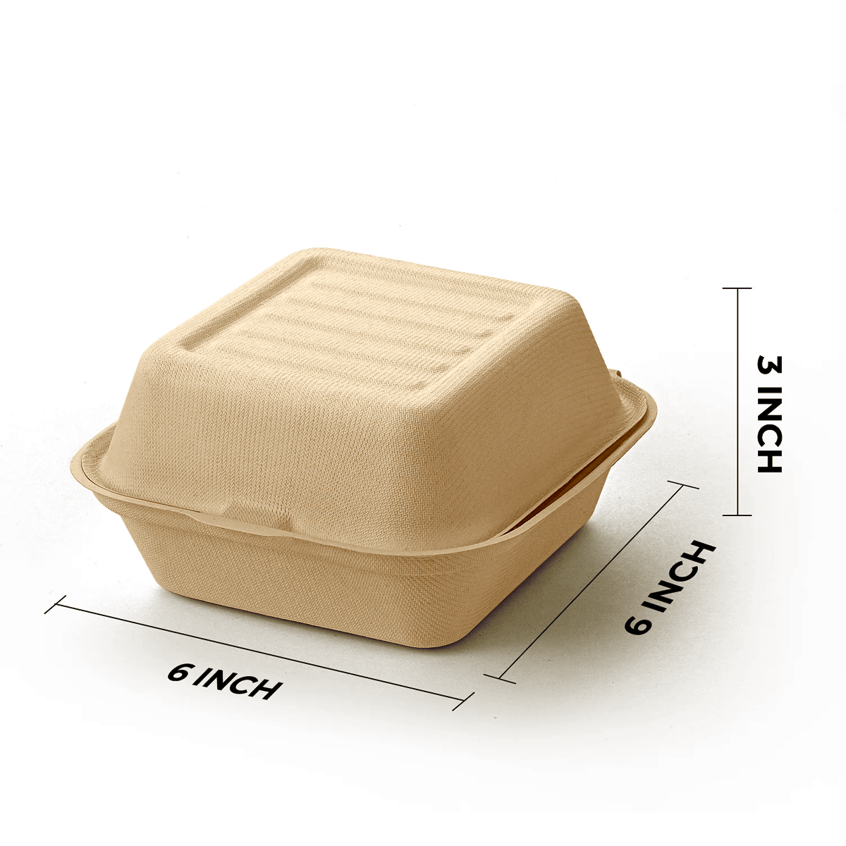 [500ct] 6" x 6" x 3"Sugarcane Bagasse Take-0ut Box | Natural