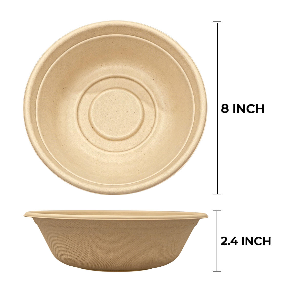 [500ct] 32oz Compostable Bagasse Bowls | Round | Natural