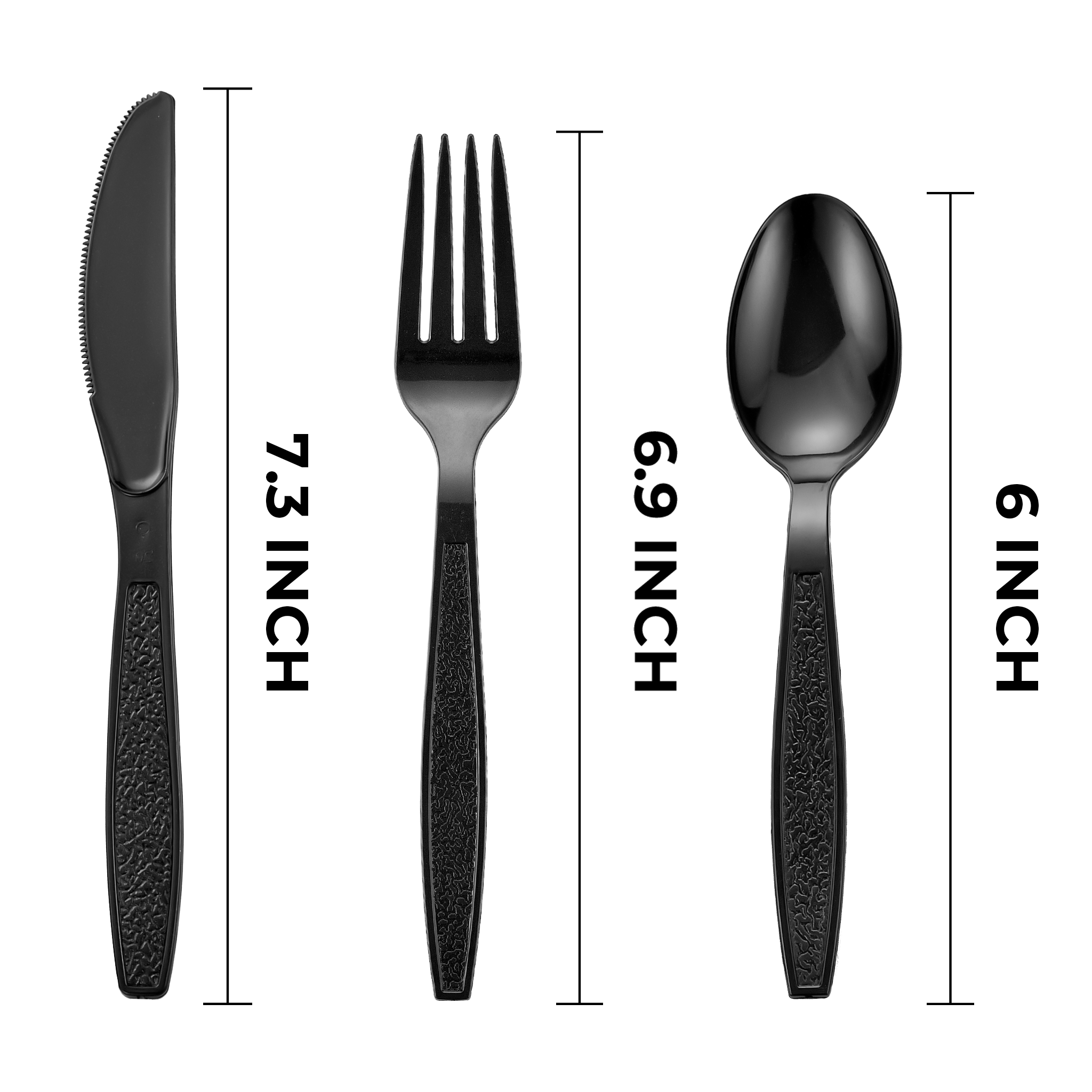 [500ct] PS Plastic Heavy Weight Cutlery Kits (Knife, Fork, Tea Spoon, Napkin) | Black