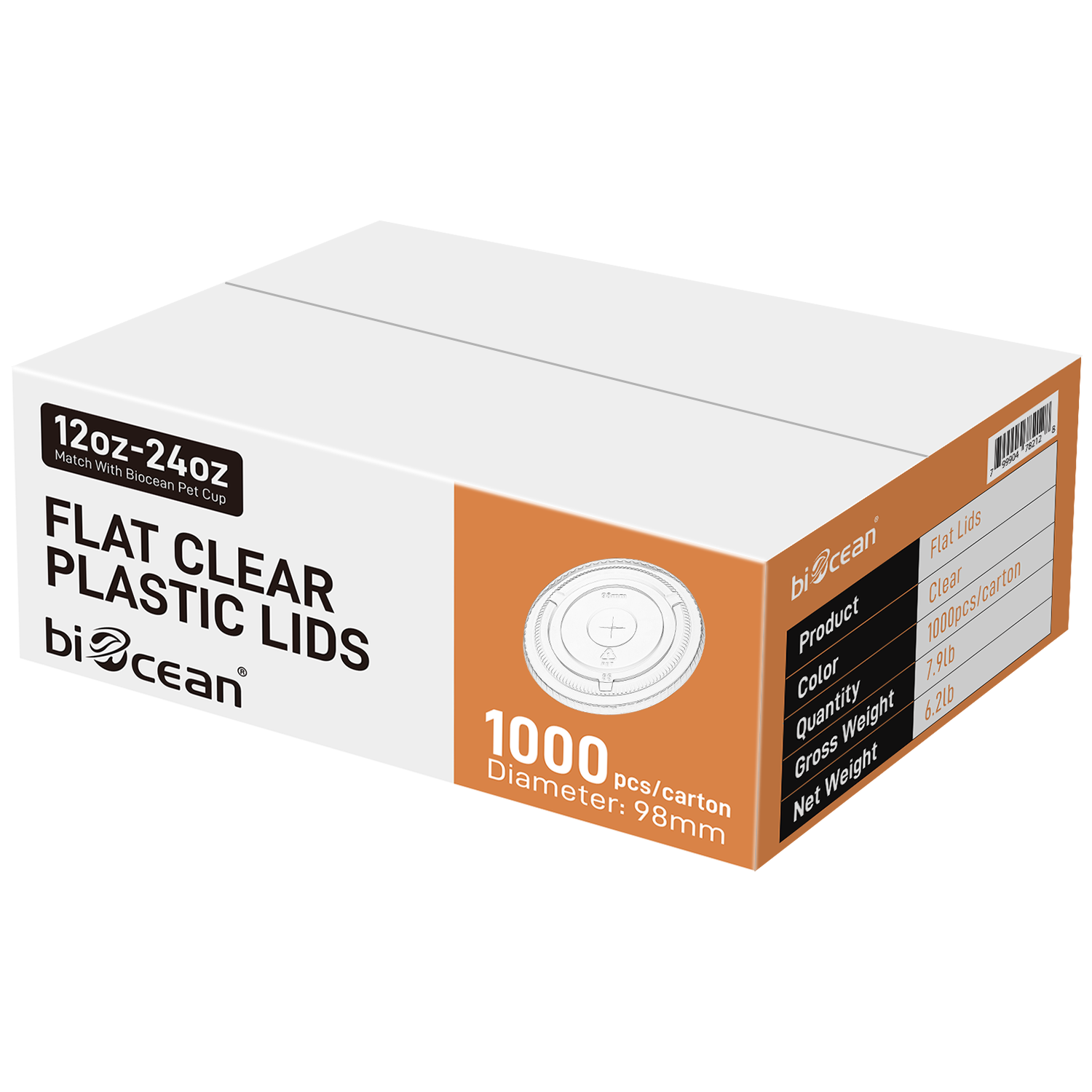 PET Flat Lids with 98mm-1,000/Case