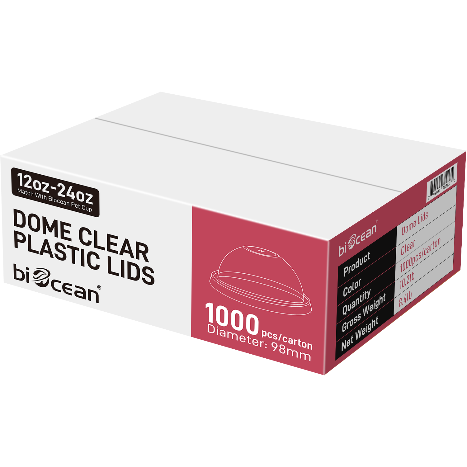PET Dome Lids with 98mm-1,000/Case