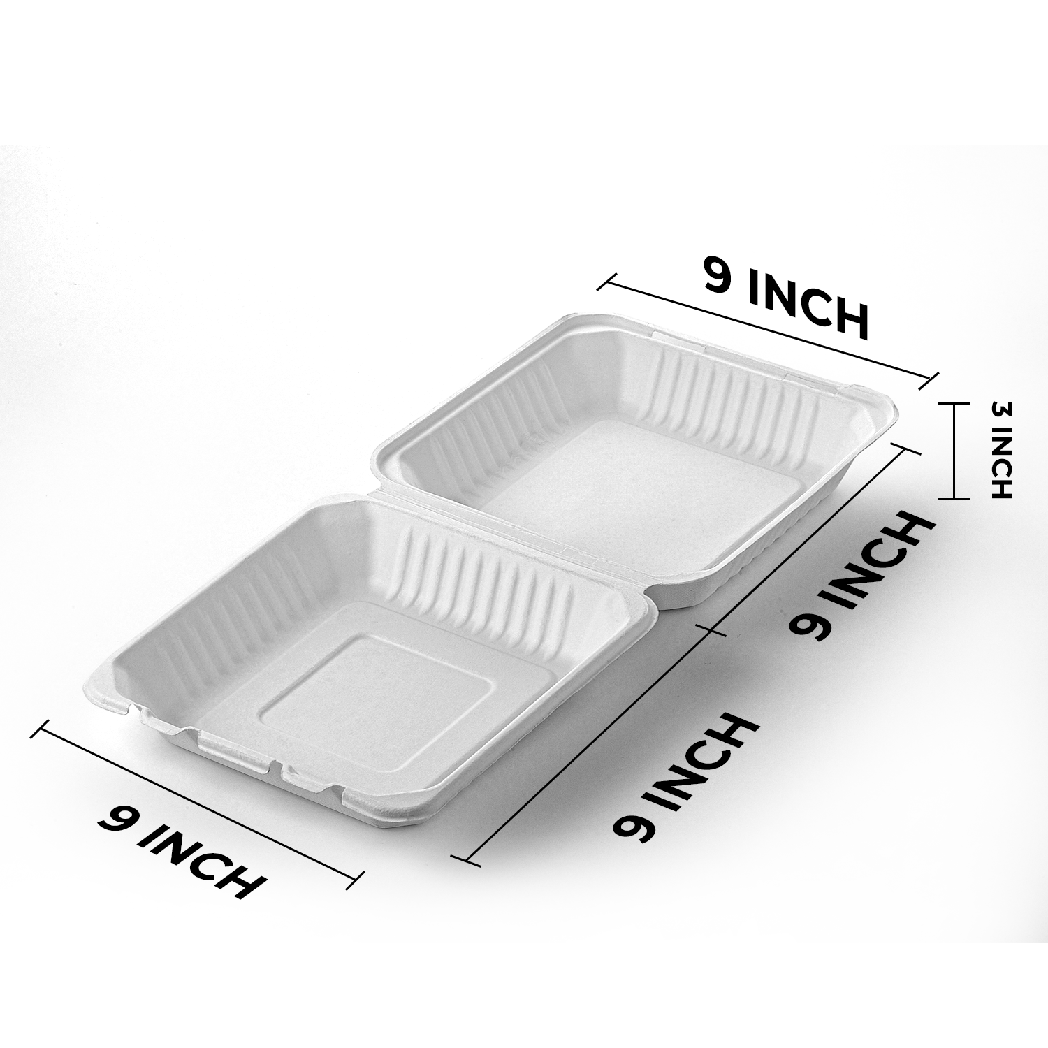 [200ct] 9" x 9" Sugarcane Bagasse Take-0ut Box | White