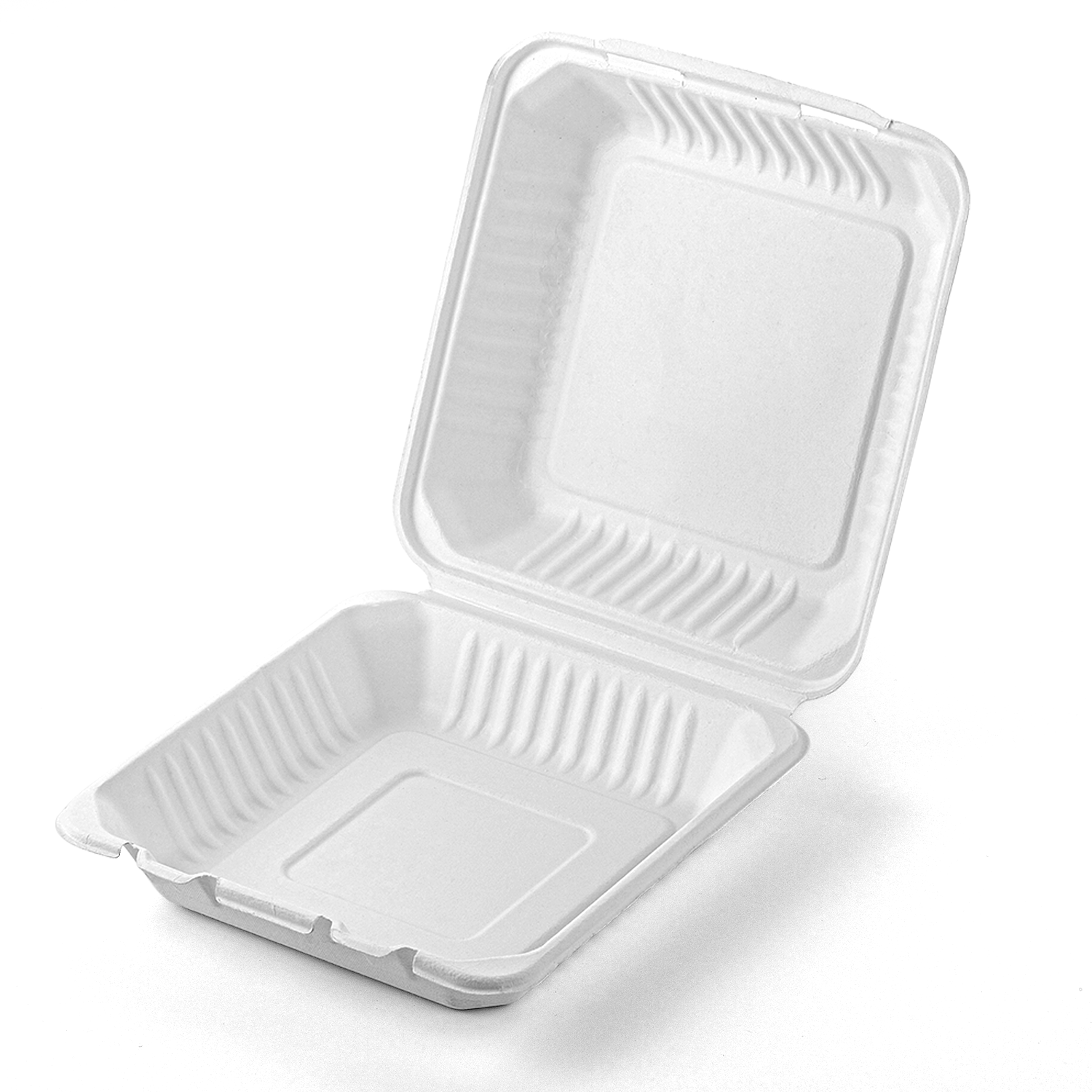 [200ct] 9" x 9" Sugarcane Bagasse Take-0ut Box | White