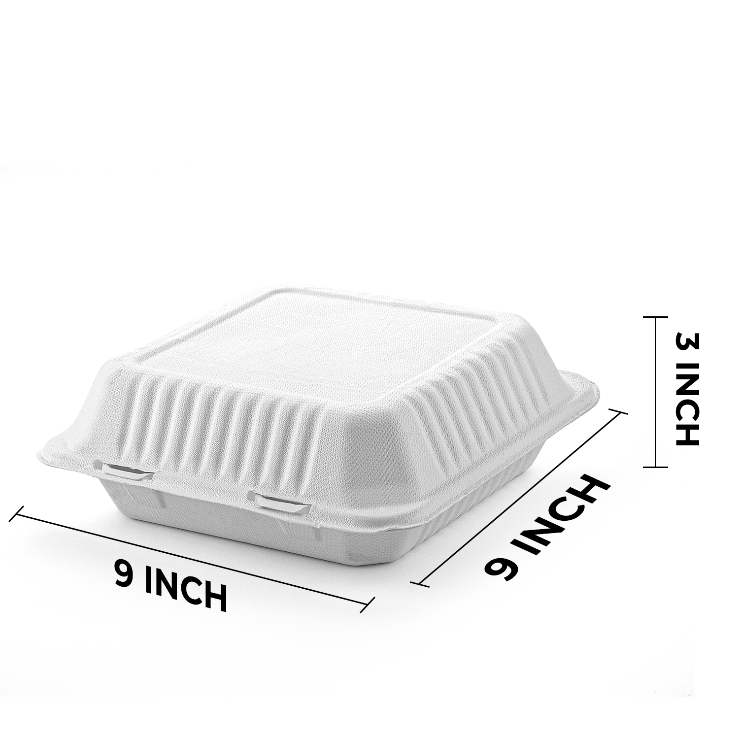 [200ct] 9" x 9" Sugarcane Bagasse Take-0ut Box | White