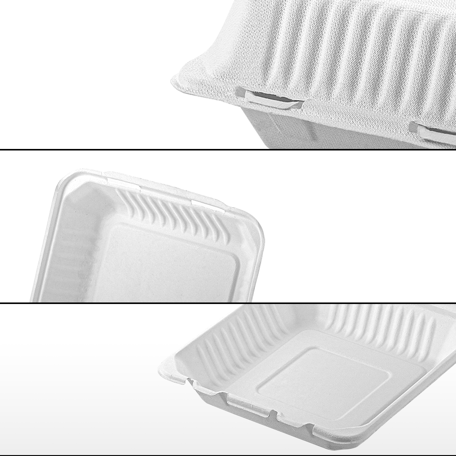 [200ct] 9" x 9" Sugarcane Bagasse Take-0ut Box | White