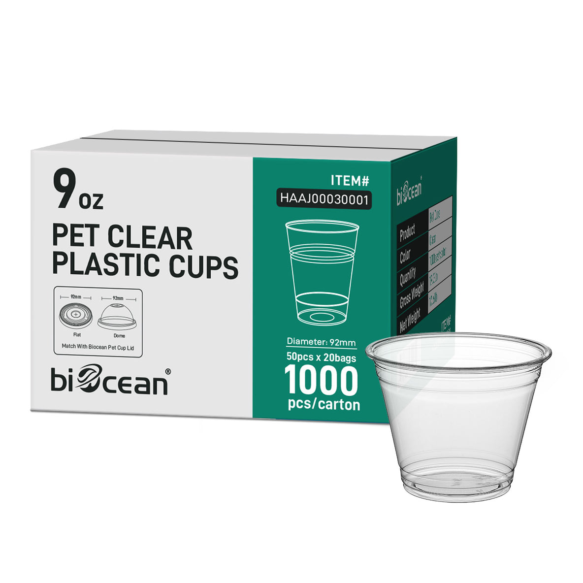 [1,000 ct] 9 oz PET Cold Cups | 92mm | Clear