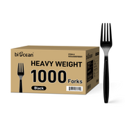 [1,000 ct] PS Plastic Heavy Weight  Forks | Black