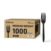 [1,000ct] PP Plastic Medium Weight Forks | Black