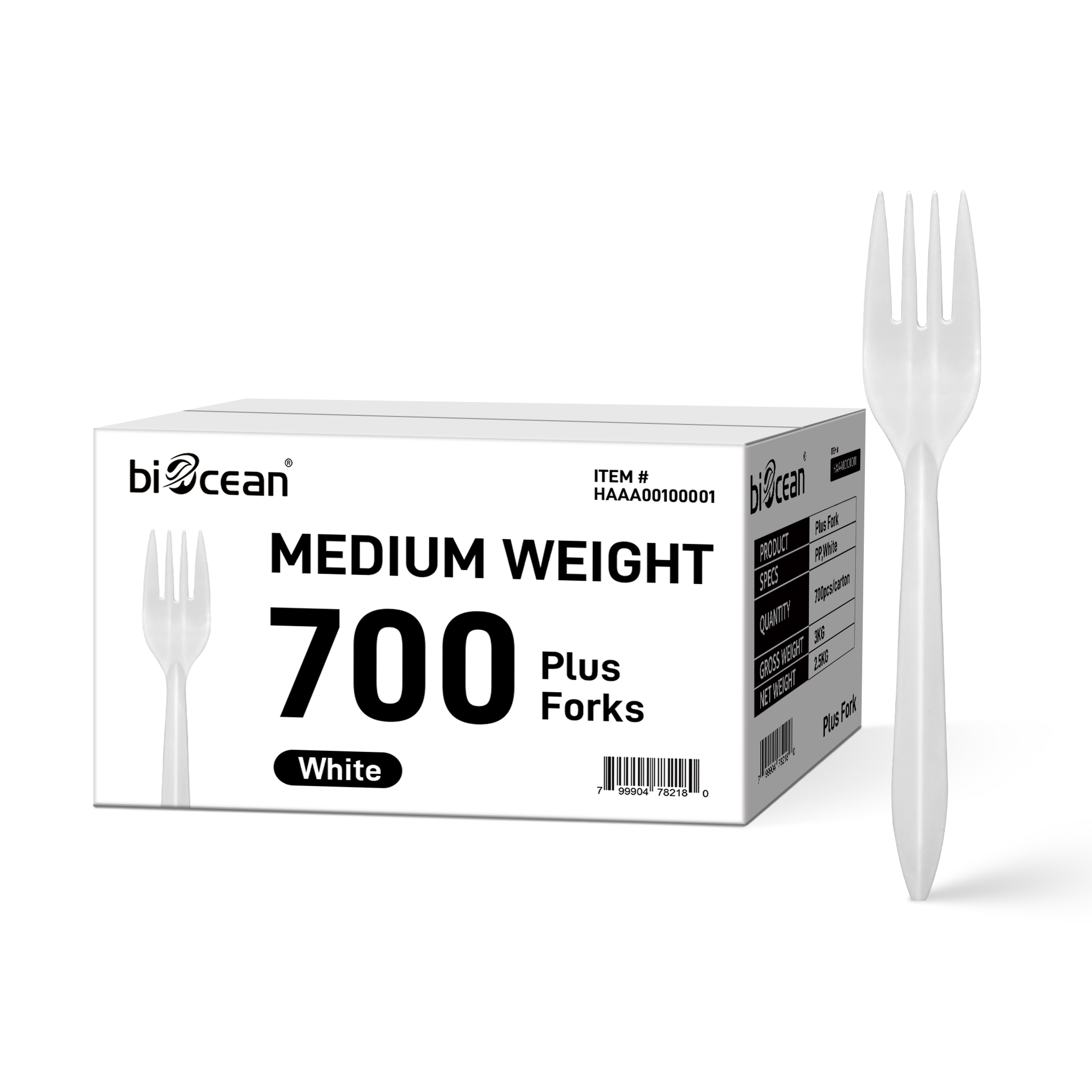 [700ct]  PP Plastic Medium Weight Plus Forks | White