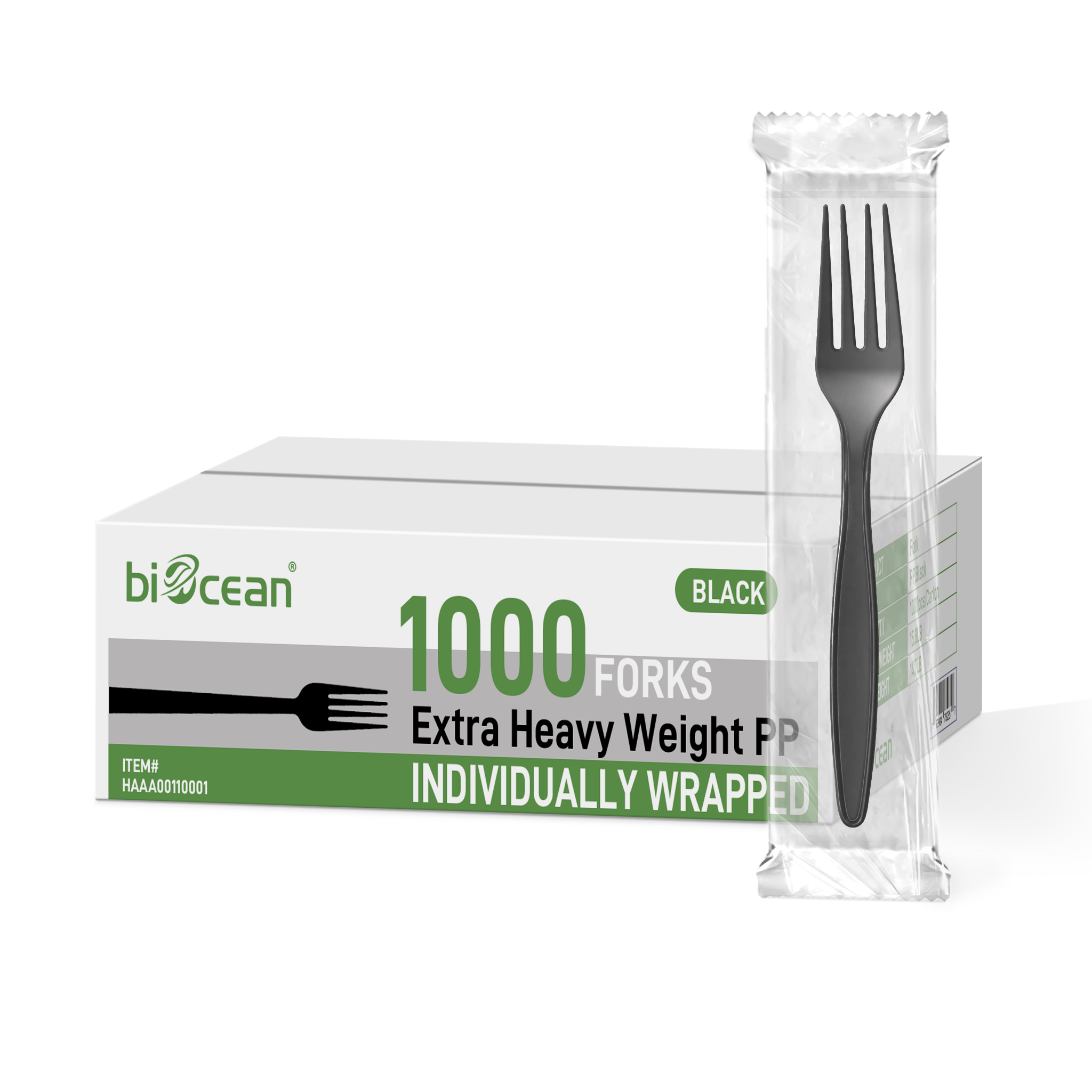 [1,000ct]  PP Plastic Extra Heavy Weight Wrapped Forks | Black