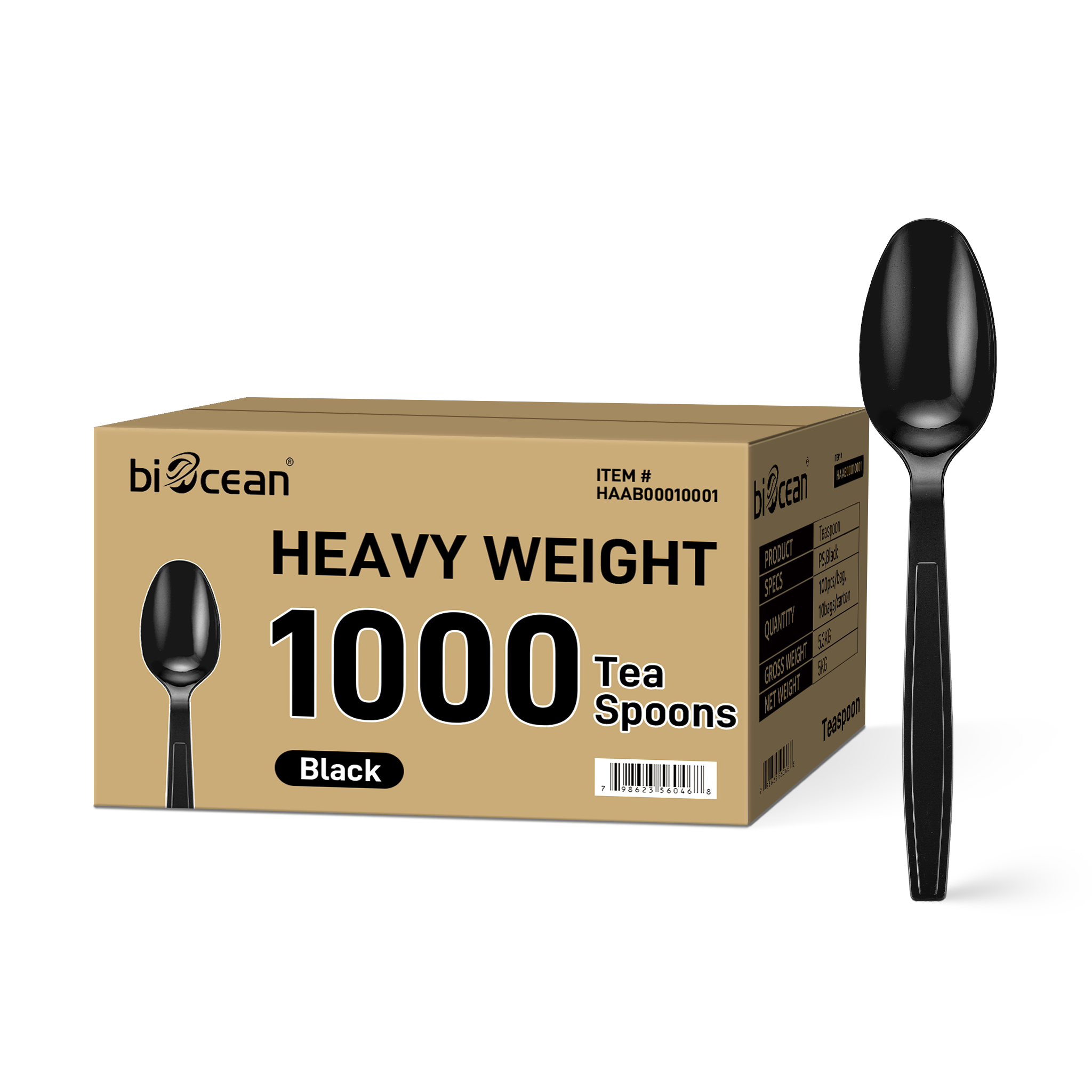 [1,000ct] PS Plastic Heavy Weight Tea Spoons | Black