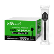 [1,000ct] PS Plastic Extra Heavy Weight Wrapped Soup Spoons | Black