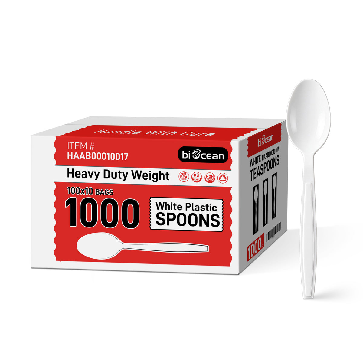 [1,000ct] PS Plastic Extra Heavy Weight Tea Spoons | White