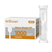 [1,000ct] PP Plastic Heavy Weight Wrapped Tea Spoons | White