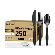 [250ct] PS Plastic Heavy Weight Cutlery Kits with Salt and Pepper | Black